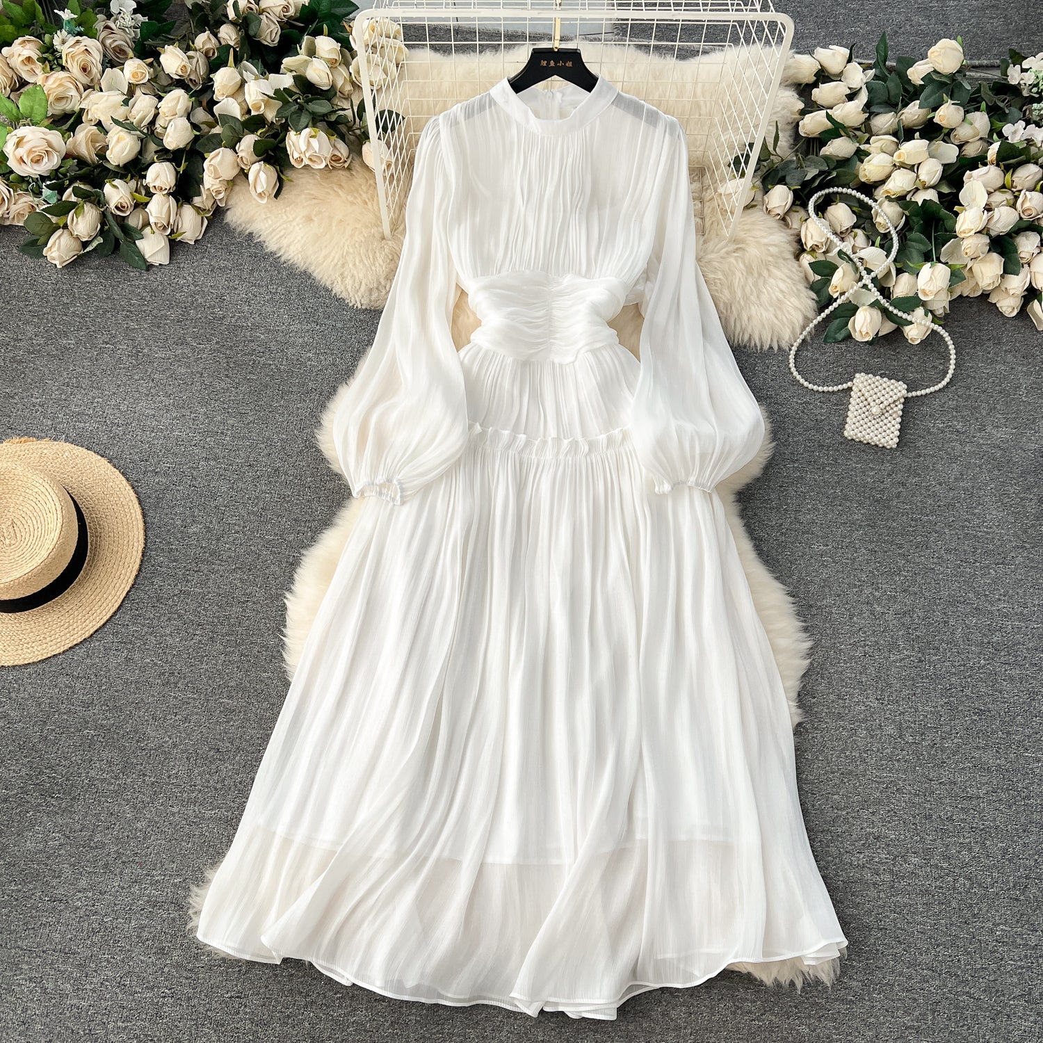 A line Scoop Long Sleeves White Holiday Dresses Women's Dress SD1289