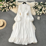 A line Scoop Long Sleeves White Holiday Dresses Women's Dress SD1289