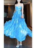 A line Spaghetti Straps Blue Holiday Dress Chiffon Birthday Dresses Birthday Outfits SD1292