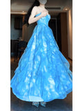 A line Spaghetti Straps Blue Holiday Dress Chiffon Birthday Dresses Birthday Outfits SD1292