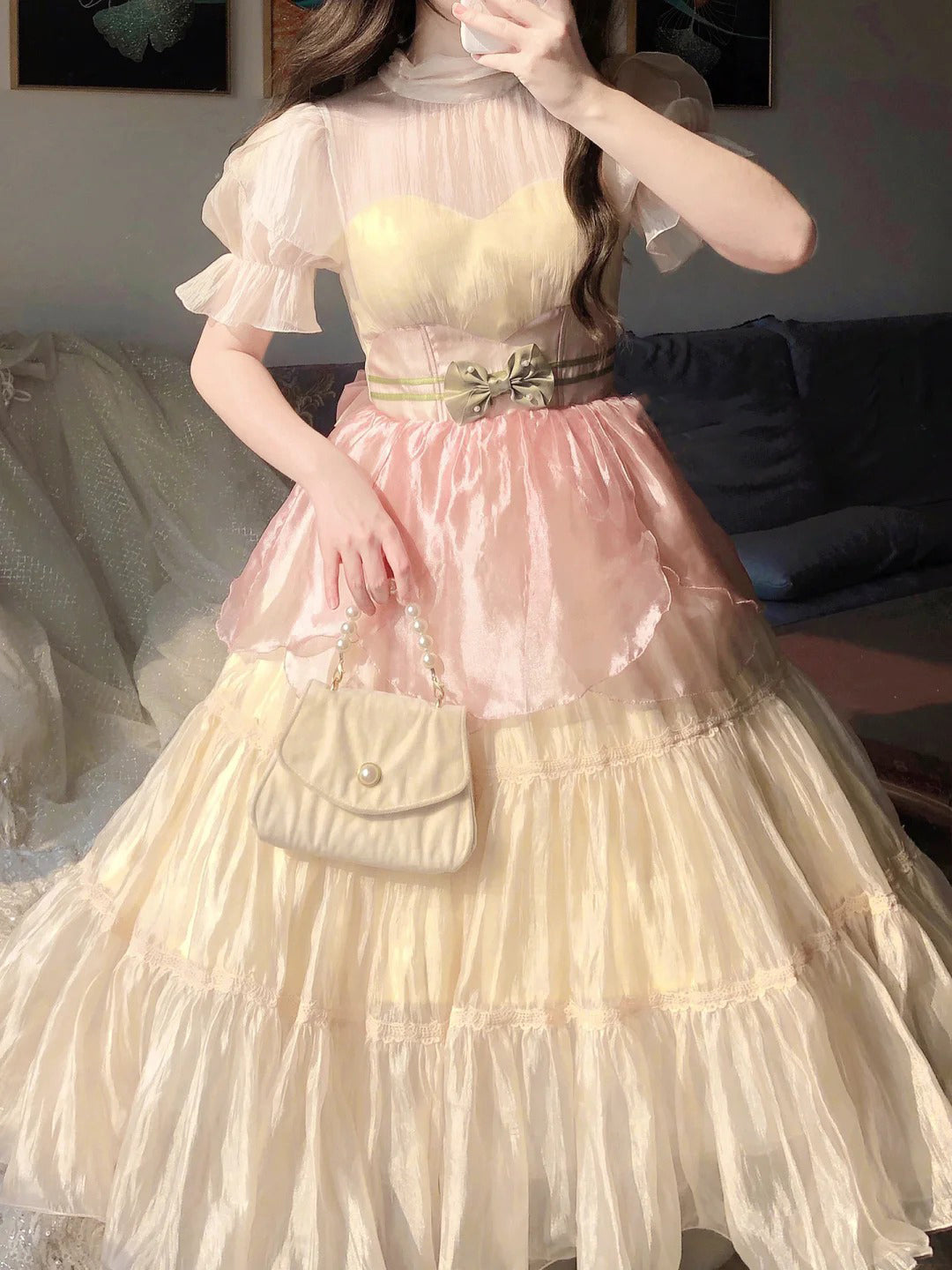 Ball Gown High Neckline Short Sleeves Holiday Dress Birthday Dresses Birthday Outfits SD1303 HZ0628