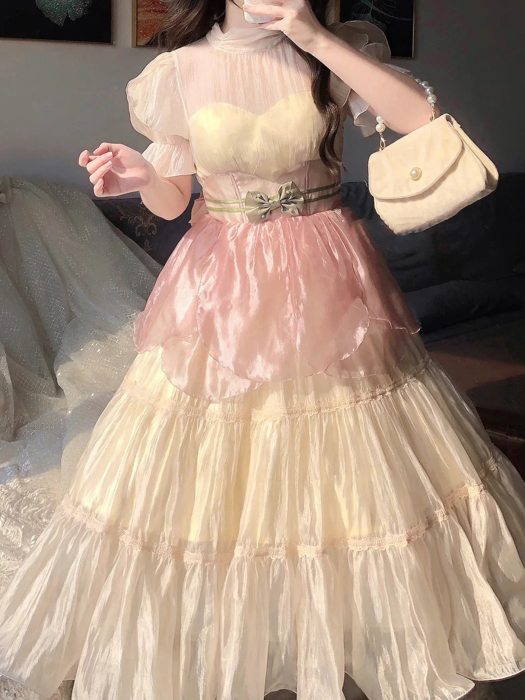 Ball Gown High Neckline Short Sleeves Holiday Dress Birthday Dresses Birthday Outfits SD1303 HZ0628