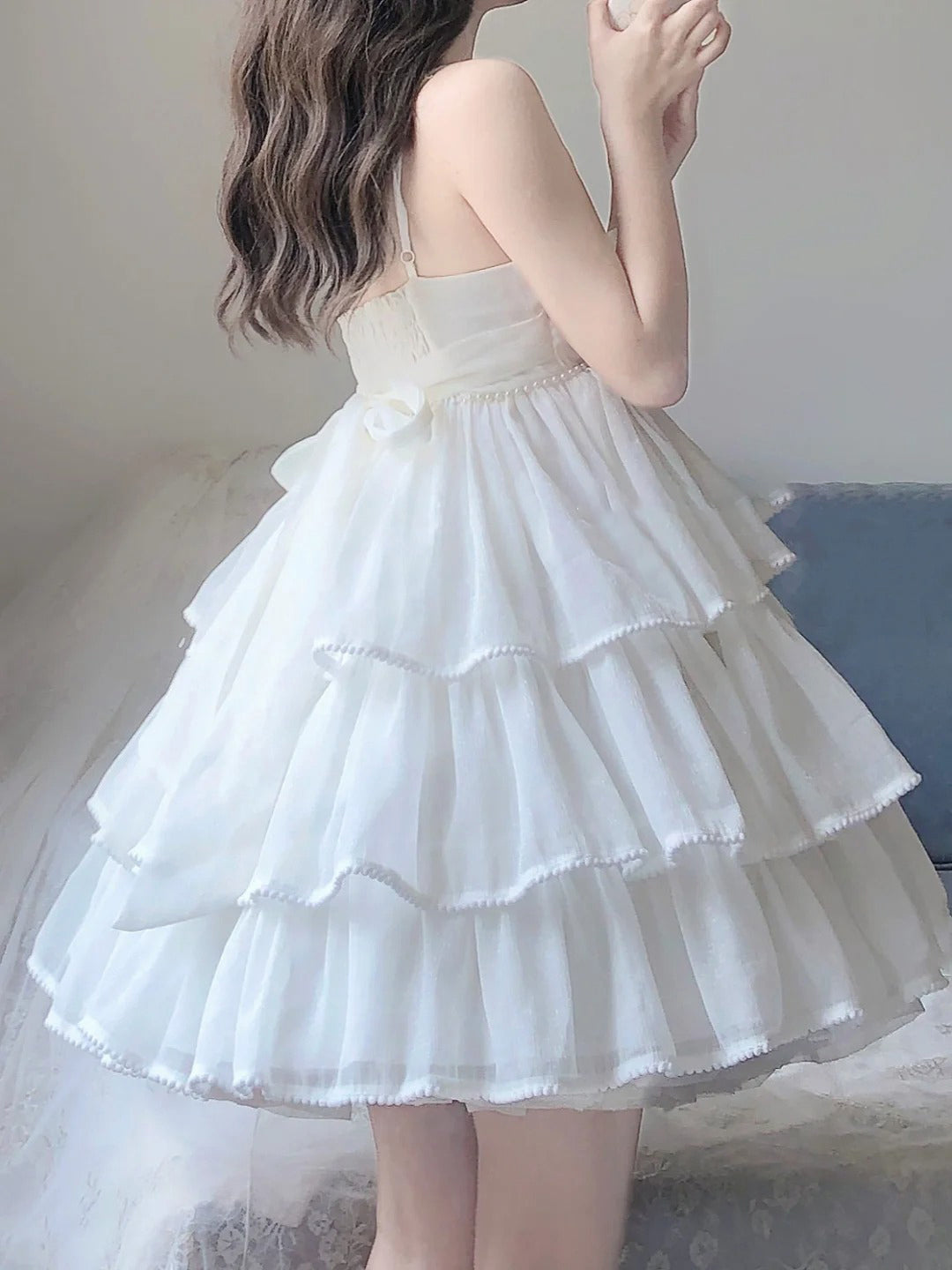 French Ball Gown Straps Holiday Dress White Short Birthday Dresses Birthday Outfits SD1306