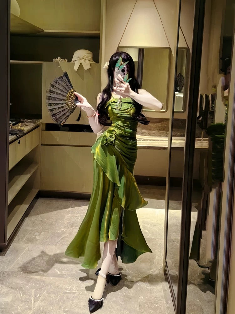 Spaghetti Straps Prom Dresses Gray Blue Party Dress SD1307