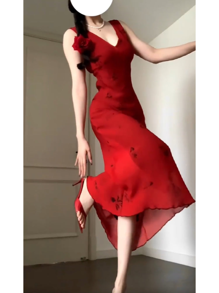 Sheath V Neckline Red Holiday Dress Birthday Dresses Birthday Outfits SD1310