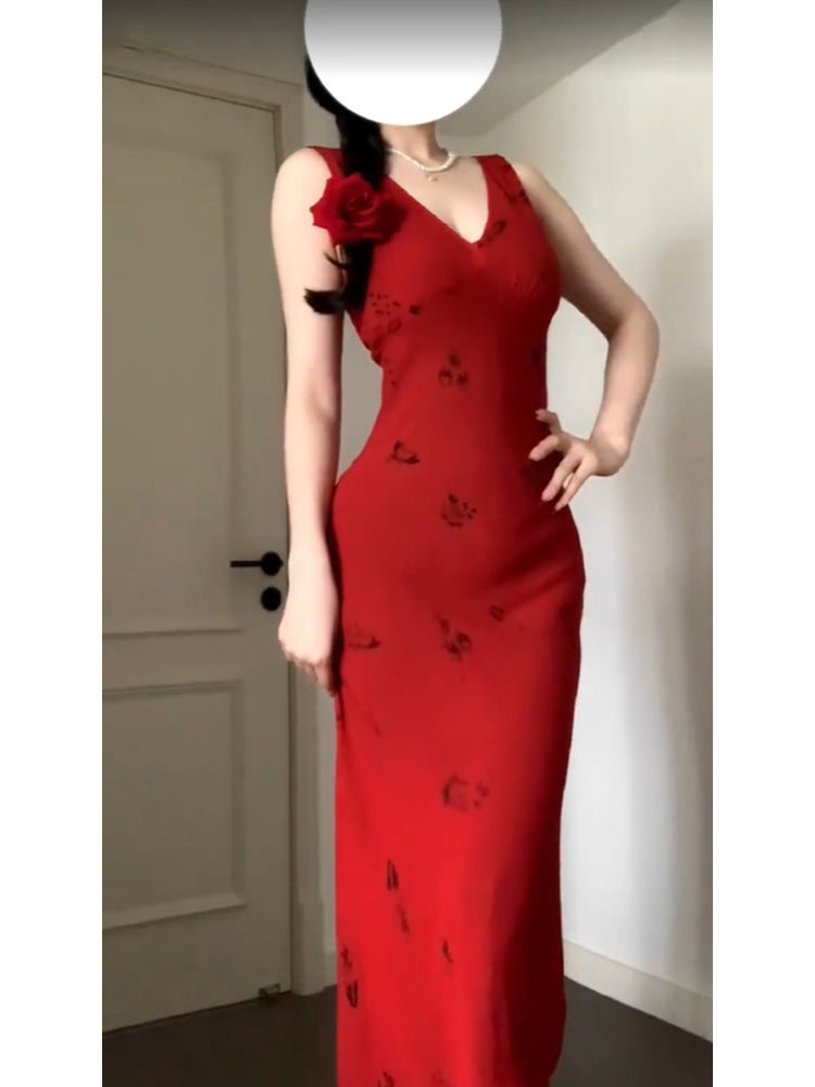 Sheath V Neckline Red Holiday Dress Birthday Dresses Birthday Outfits SD1310