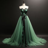 Tulle and Black Lace Edge Applique Full Length Lace Up Back Evening Dress Birthday Prom Dresses SD1325