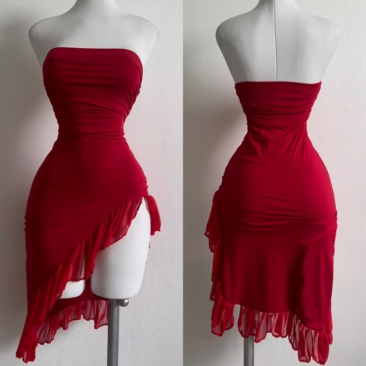 Sheath Strapless Red Short Chiffon Prom Dresses Party Dress SD1370