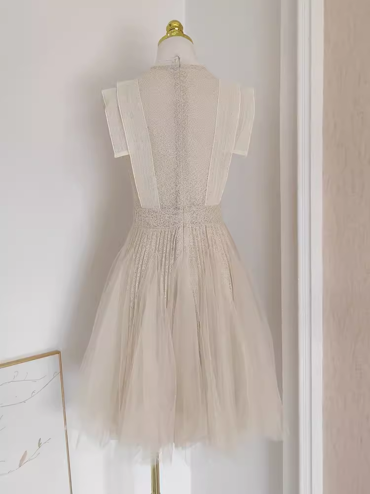 A line High Neckline Lace Vacation Dress Tulle Short Women Dresses SD138