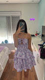 A line Halter Floral Lilac Mini Dresses Satin Homecoming Dress 18th Birthday Dresses SD1441