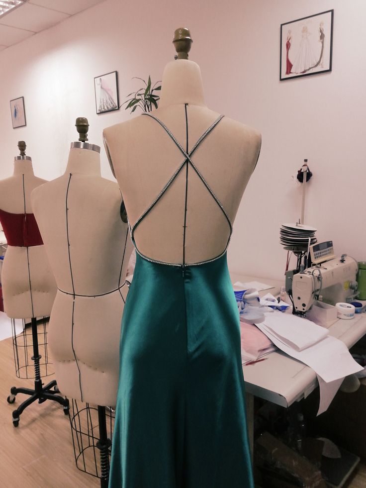 Teal Blue Satin V-neck Formal Prom Party Dress with Slit SD1445