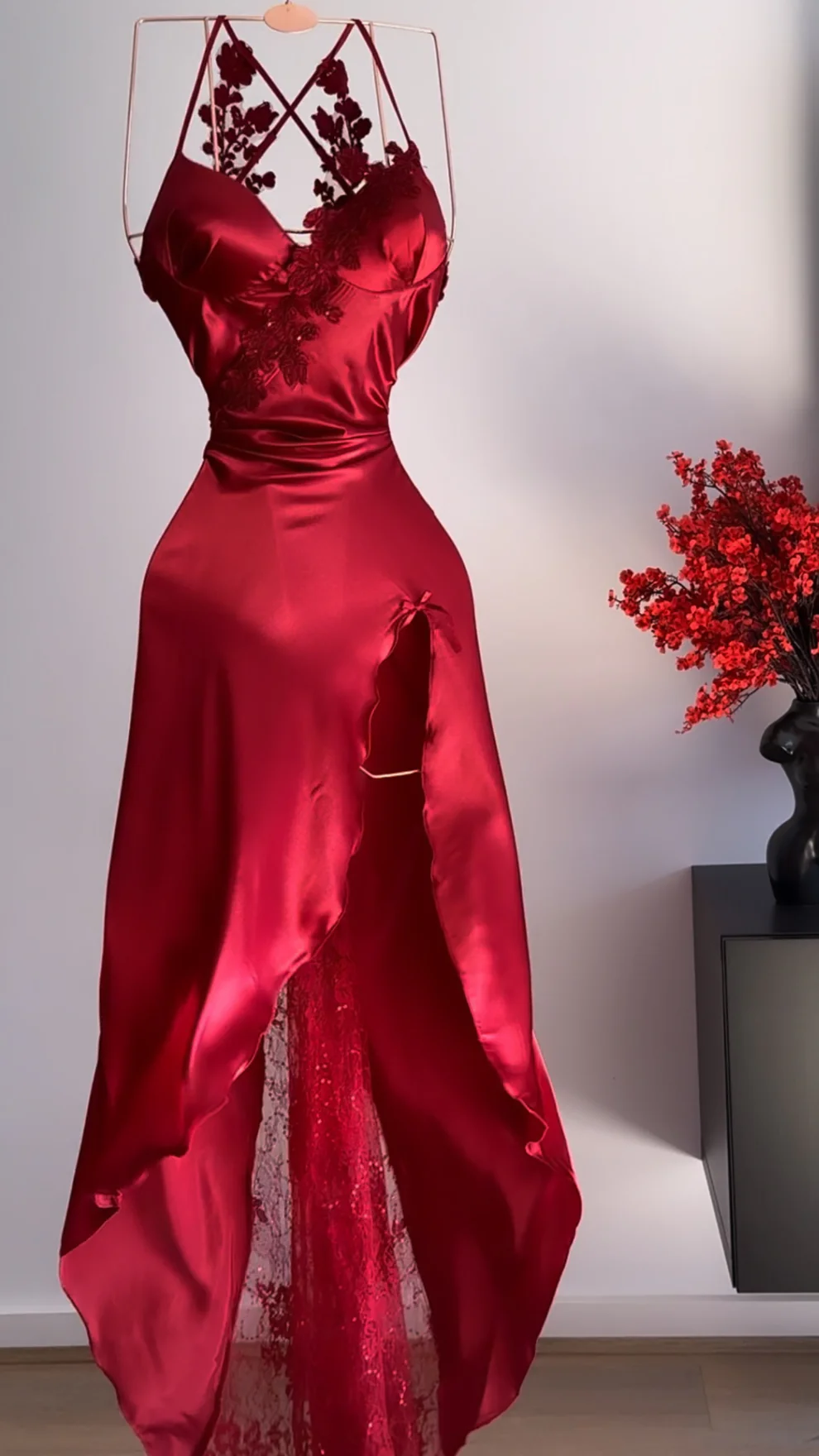A Line Halter Red Sleeveless Long Party Dress Prom Dresses SD1457