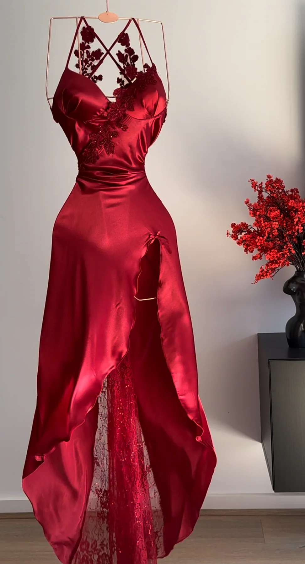 A Line Halter Red Sleeveless Long Party Dress Prom Dresses SD1457