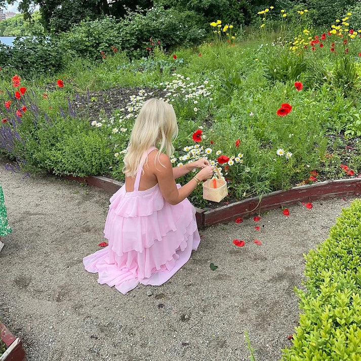 A line Halter Chiffon floor-length pink prom dresses SD1480