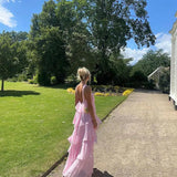 A line Halter Chiffon floor-length pink prom dresses SD1480