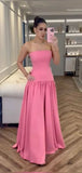 Sweetheart Sleeveless A-line Satin Long Evening Prom Dresses SD1567