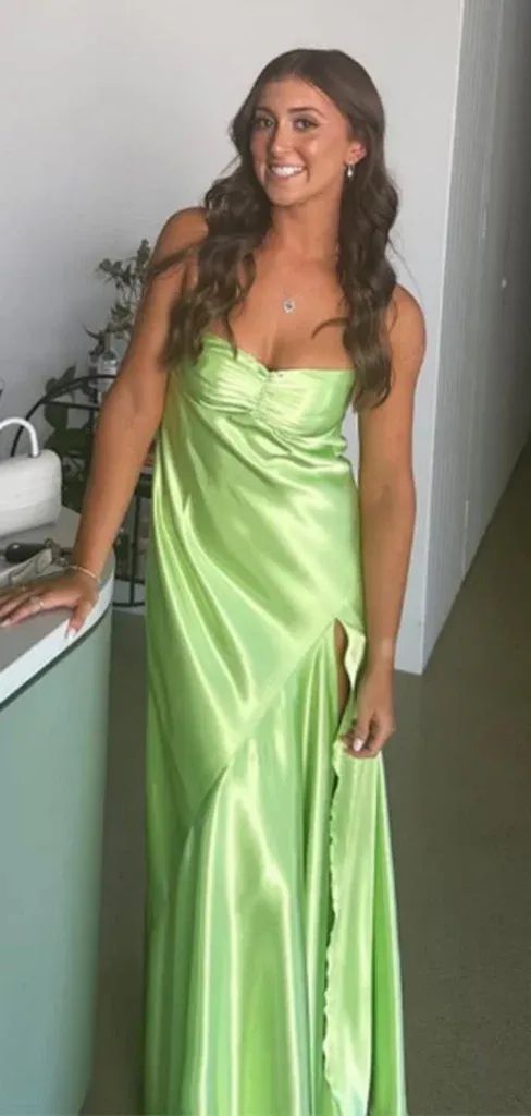 Spaghetti Strap Sleeveless A-line Satin Long Evening Prom Dresses SD1574
