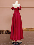 A Line Off The Shoulder Red Satin Floor Length Evening Dress Prom Dresses SD1610