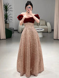 A Line Off The Shoulder Sequin Floor Length Evening Dress Prom Dresses SD1615