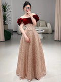 A Line Off The Shoulder Sequin Floor Length Evening Dress Prom Dresses SD1615