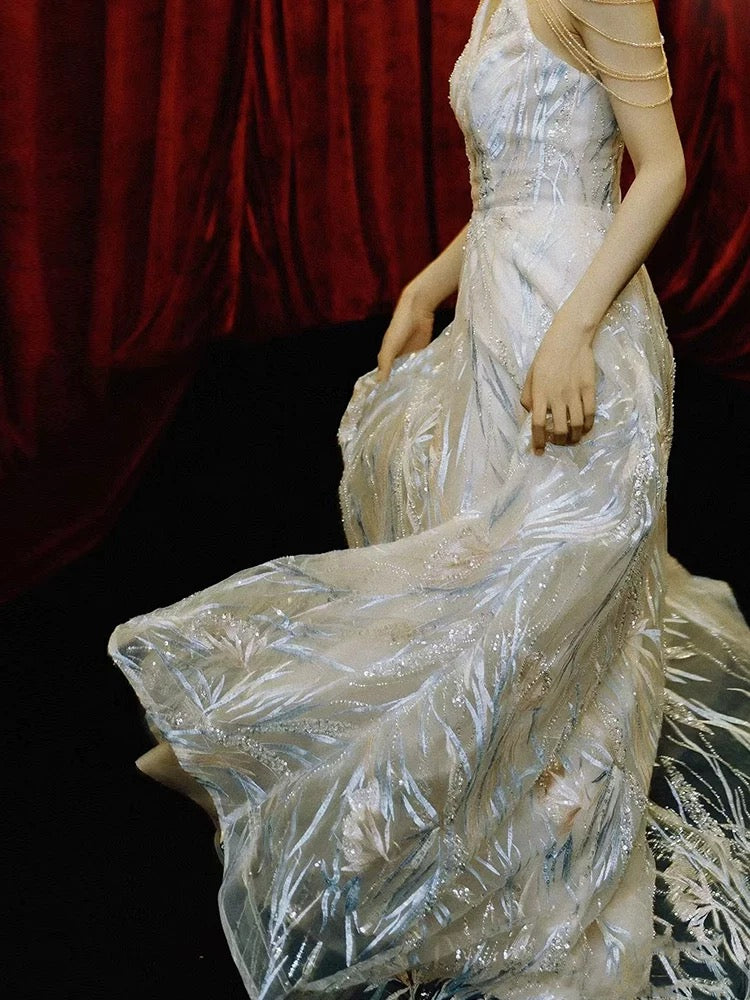 A Line High Neckline Sequin Long Evening Dress Prom Dresses SD1637