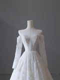 A line Off The Shoulder White Lace Long Wedding Dresses Brides Dress SD1660