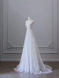 A line High Neckline White Lace Long Wedding Dresses Brides Dress SD1662