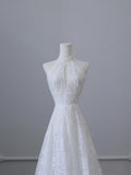 A line High Neckline White Lace Long Wedding Dresses Brides Dress SD1662