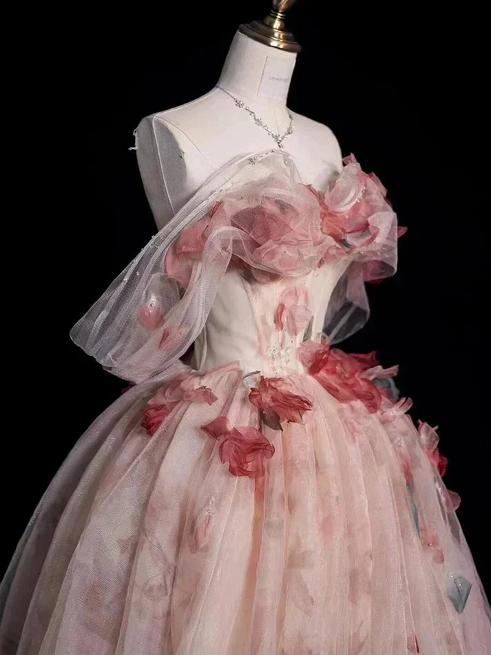 Ball Gown Off The Shoulder Pink Lace Party Dress Long Prom Dress Evening Dresses SD1772 HZ0628
