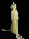 A line Off The Shoulder Yellow Chiffon Party Dress Long Prom Dress Evening Dresses SD1840