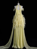 A line Off The Shoulder Yellow Chiffon Party Dress Long Prom Dress Evening Dresses SD1840
