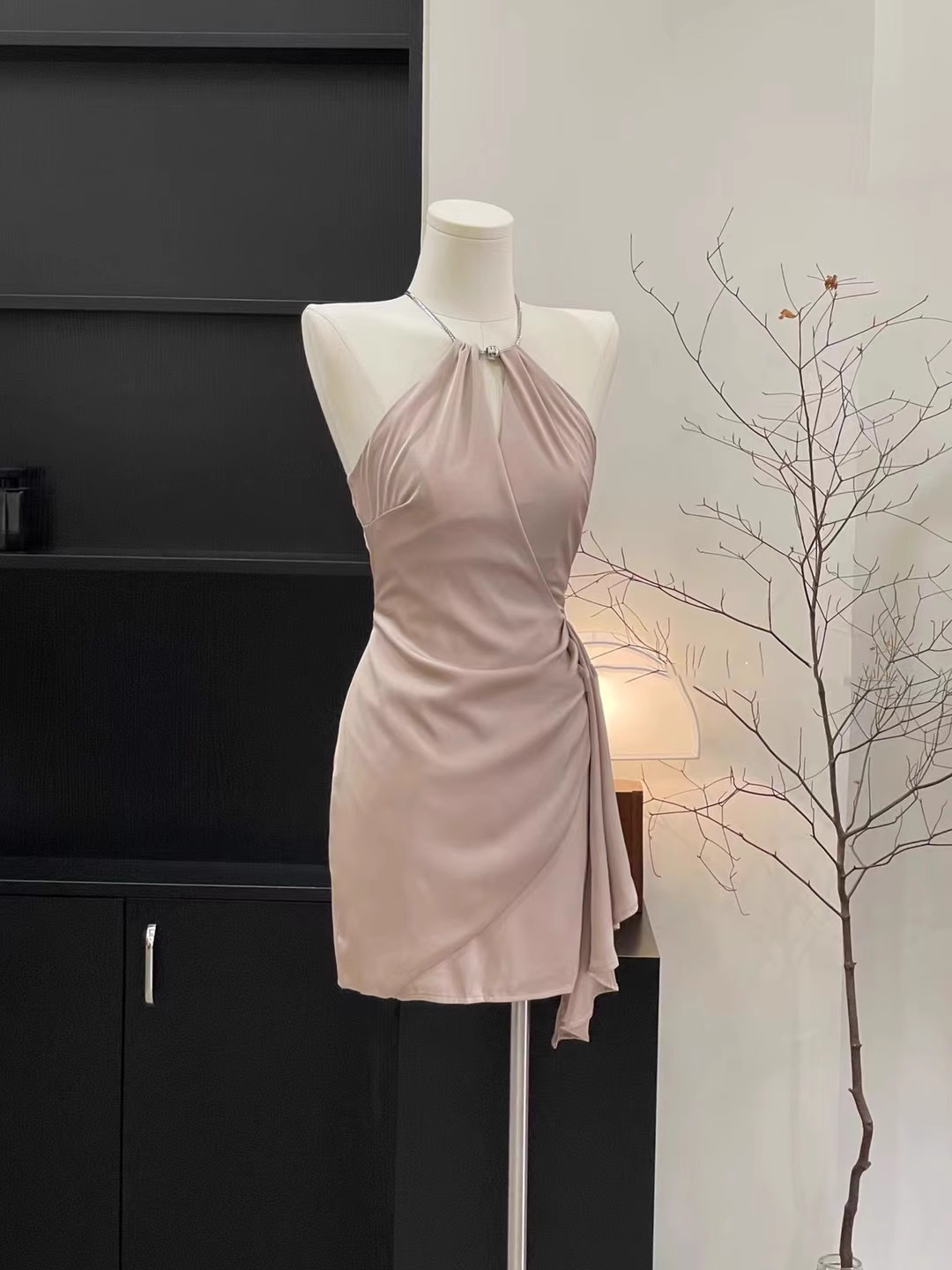 Sheath Halter Ruffled Pink Women's Holiday Dresses SD187
