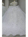 Ball Gown Off The Shoulder Short Sleeves Sequin White Wedding Dresses Brides Dress SD1954 HZ0628