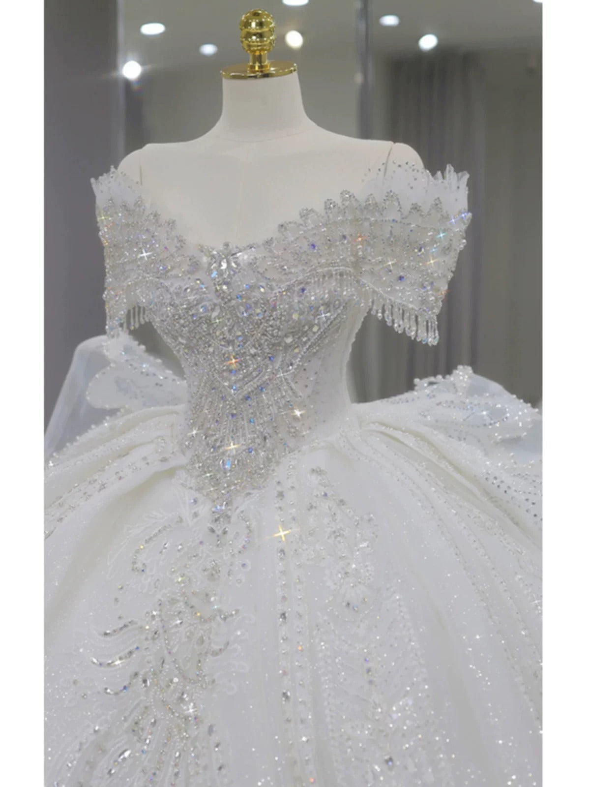 Ball Gown Off The Shoulder Short Sleeves Sequin White Wedding Dresses Brides Dress SD1954 HZ0628