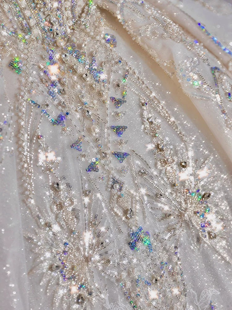 Ball Gown Off The Shoulder Short Sleeves Sequin White Wedding Dresses Brides Dress SD1955 HZ0628