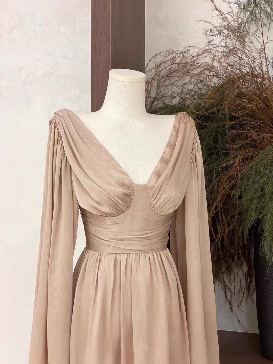 A Line V Neckline Ruffled Long Sleeves Short Women's Holiday Dresses SD195