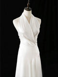 A line Halter Satin White Wedding Dresses Brides Dress SD1966