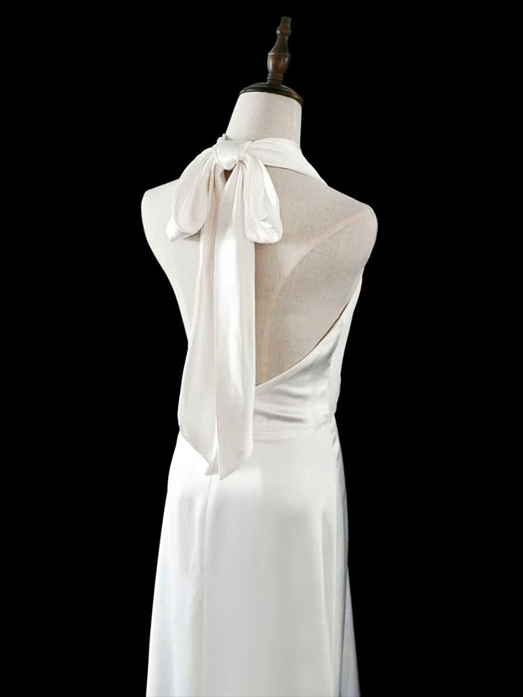 A line Halter Satin White Wedding Dresses Brides Dress SD1966