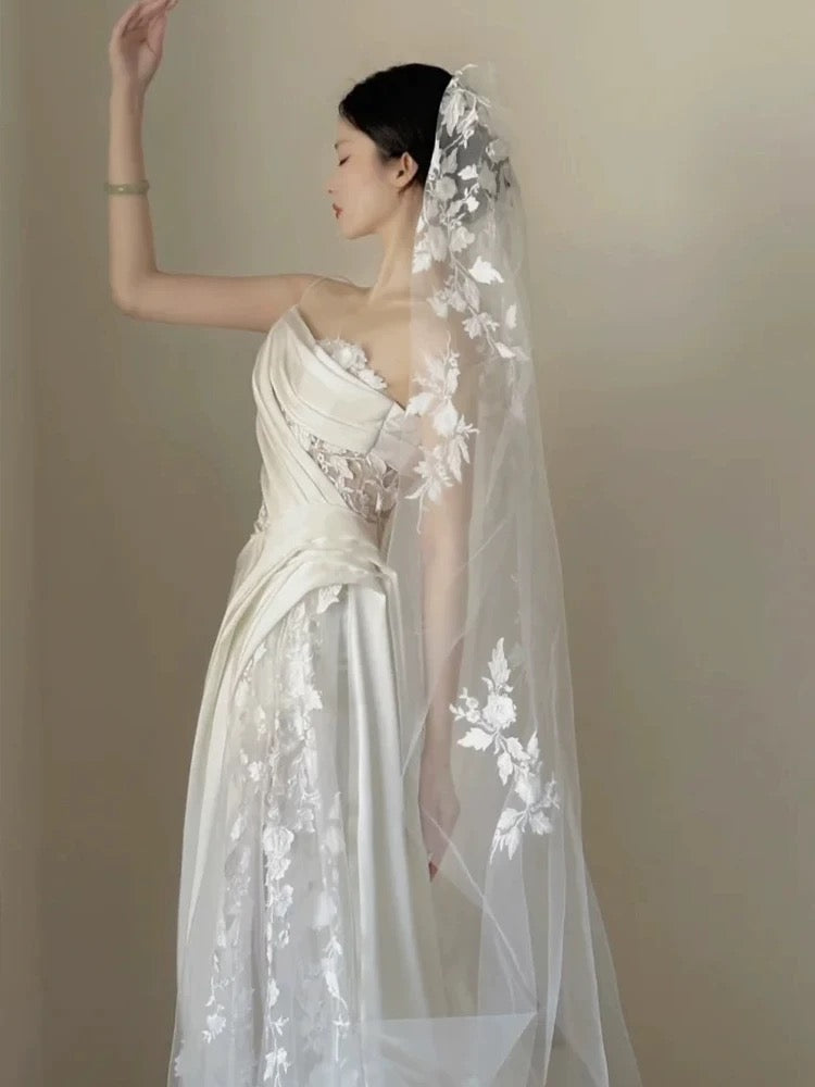 A line One Shoulder Lace Satin White Wedding Dresses Brides Dress SD1976