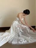 A line One Shoulder Lace Satin White Wedding Dresses Brides Dress SD1976