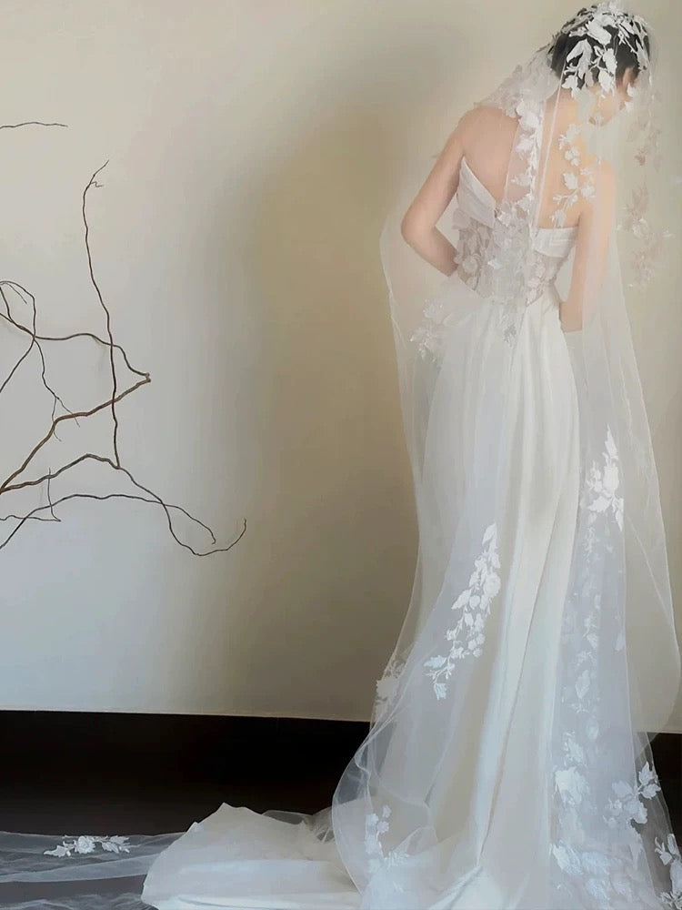 A line One Shoulder Lace Satin White Wedding Dresses Brides Dress SD1976