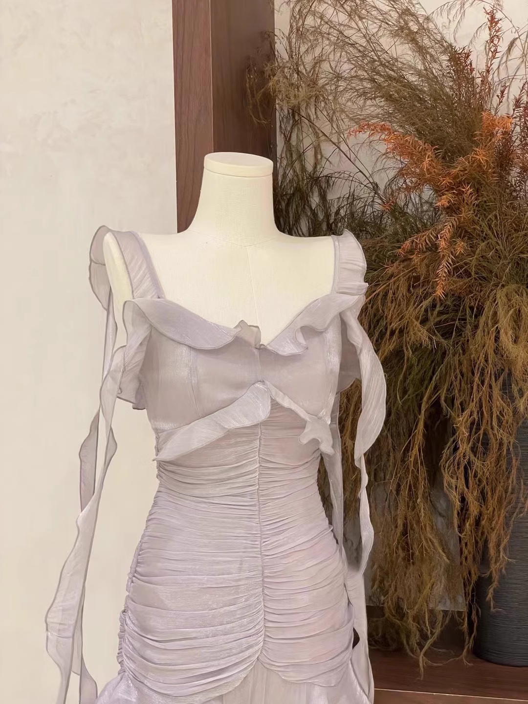 Sheath Spaghetti Straps Ruffled Light Lilac Women's Holiday Dresses SD201