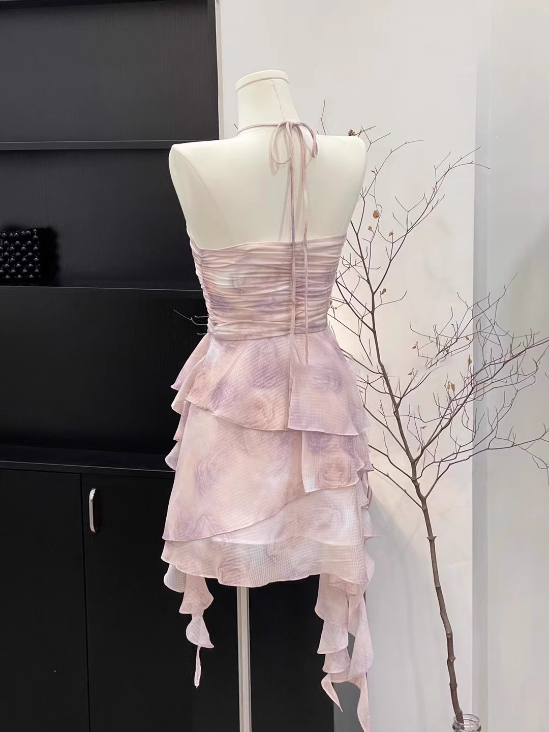 Sheath Halter Ruffled Light Pink Short Women's Holiday Summer Dresses SD202