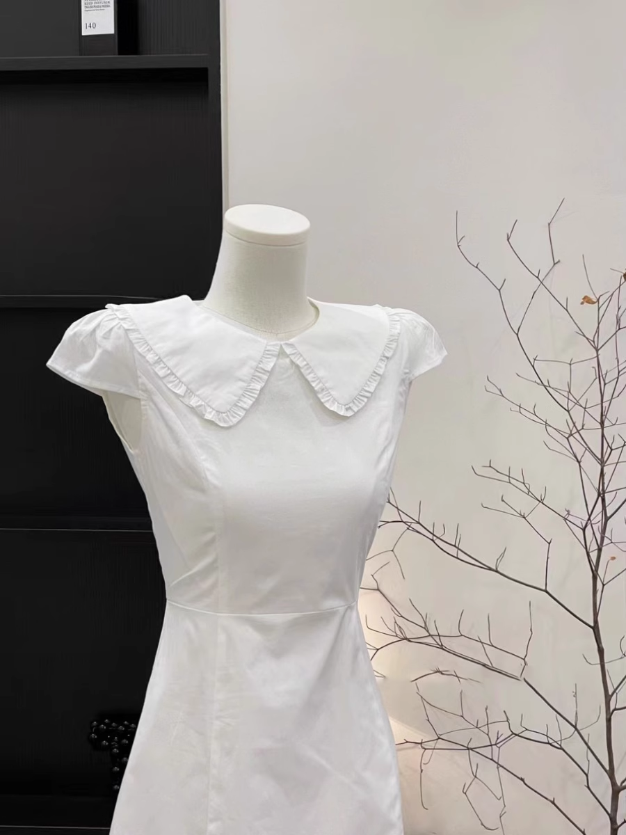 A Line Doll Collar Sleeveless Cotton White Short Women's Holiday Summer Dresses SD204
