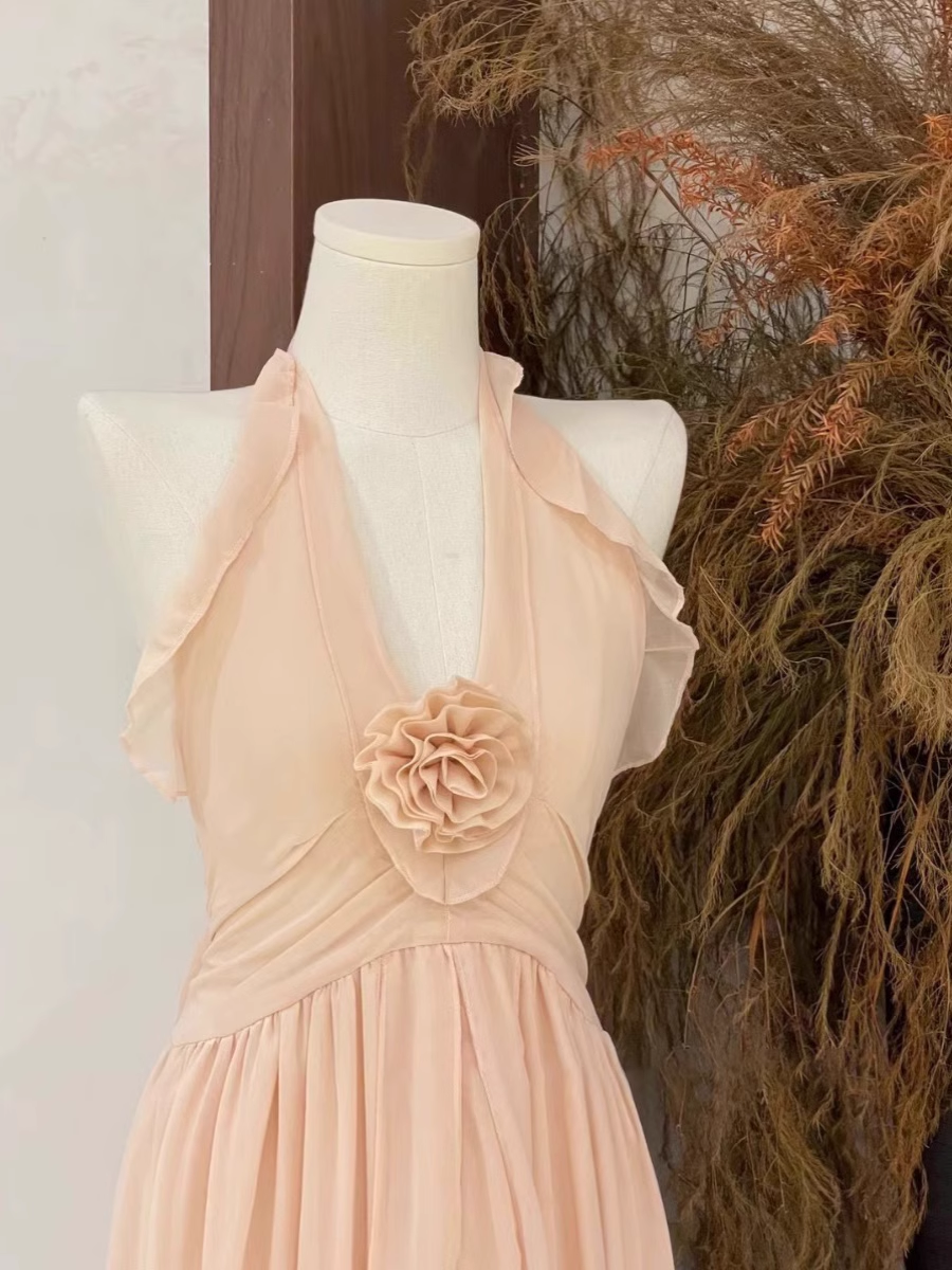 A Line Halter Ruffled Chiffon Long Women's Holiday Dresses SD207