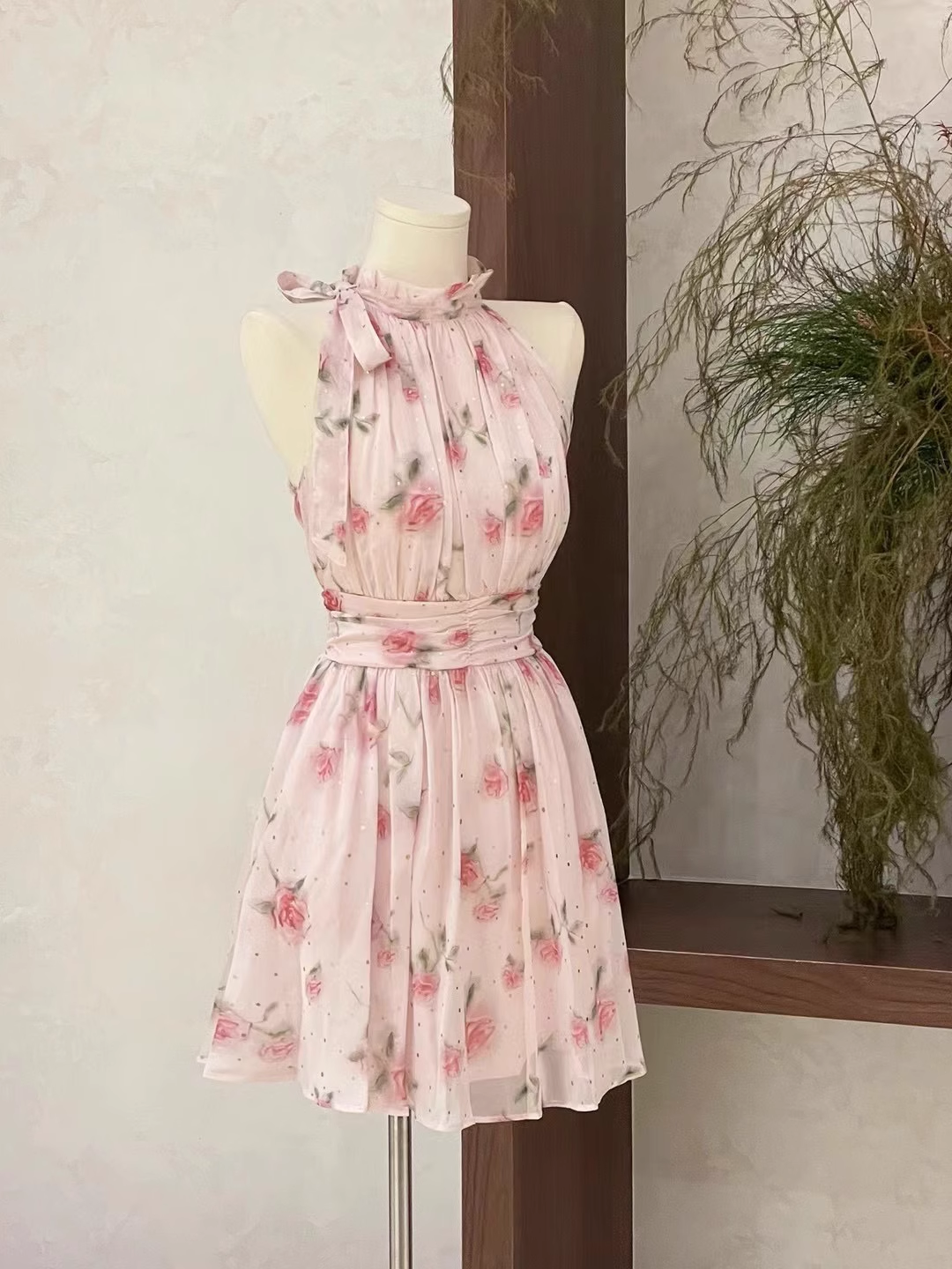 A line Scoop Pink Chiffon Flora Holiday Dresses Short Birthday Dress SD212