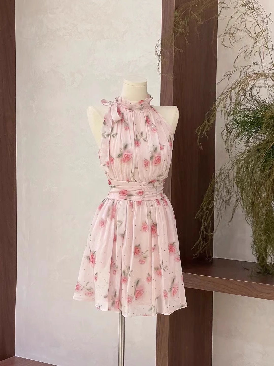 A line Scoop Pink Chiffon Flora Holiday Dresses Short Birthday Dress SD212