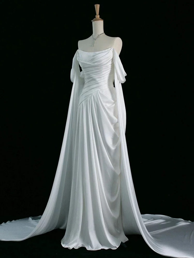 A Line Off The Shoulder Satin Prom Dresses Long Evening Gown Formal Party Dress SD2199