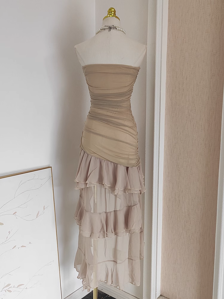 Sheath Strapless Champagne High Low Women's Holiday Dresses Birthday Outfits SD225