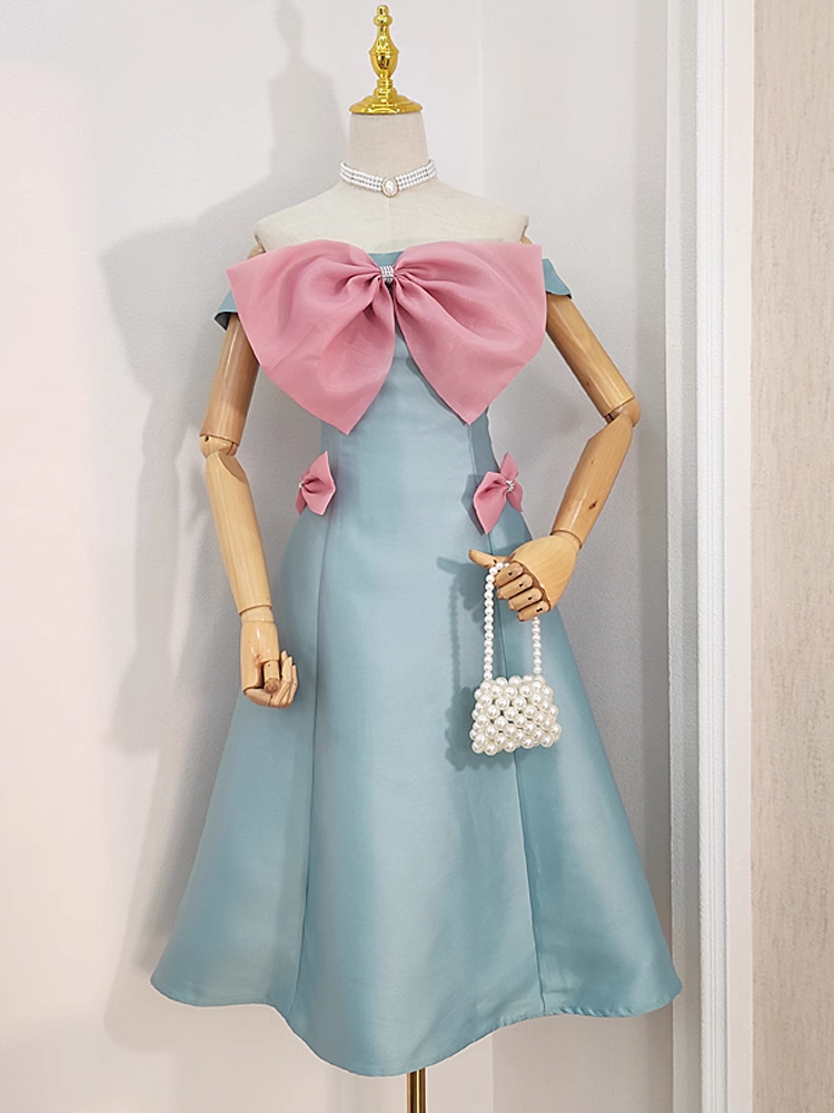A line Strapless Blue Satin Women's Holiday Dresses Birthday Outfits SD226